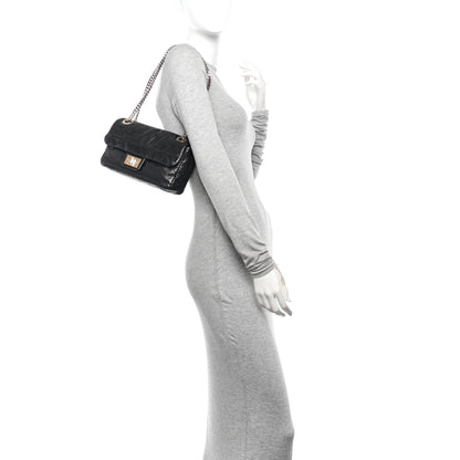 Chanel Metallic Crackled Calfskin Perforated Drill Flap Black 2 of 11