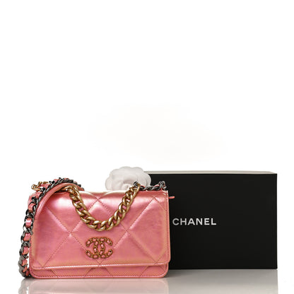 Chanel Iridescent Calfskin Quilted Chanel 19 Wallet On Chain WOC Pink 11 of 11