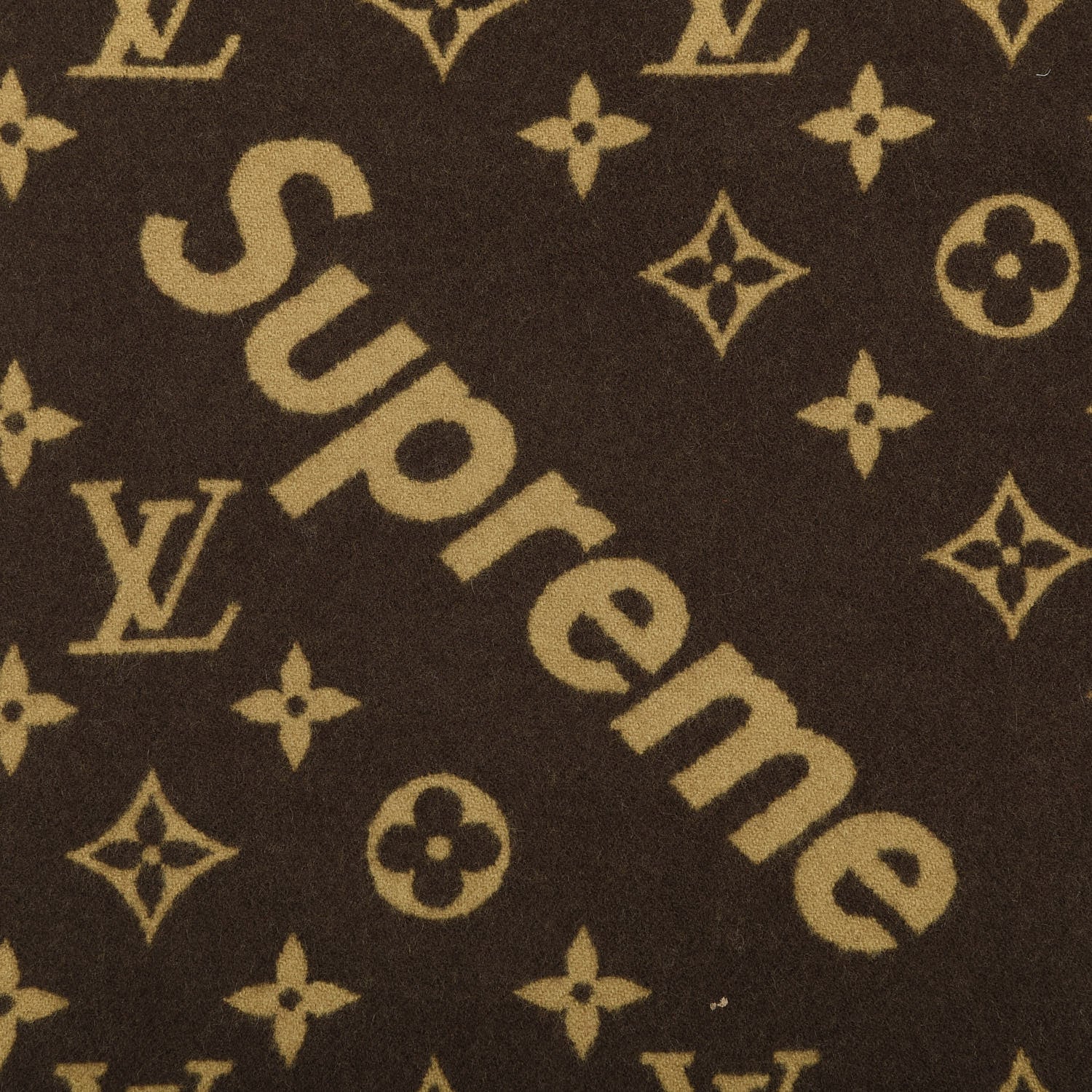 Louis Vuitton X SUPREME Wool Cashmere Monogram Scarf Brown 4 of 4