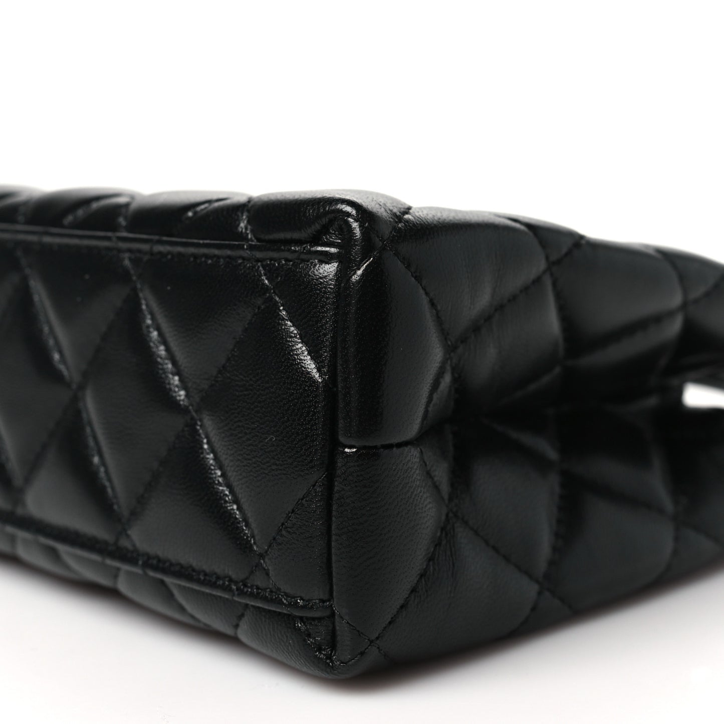 Shiny Aged Calfskin Quilted Nano Kelly Shopper Black