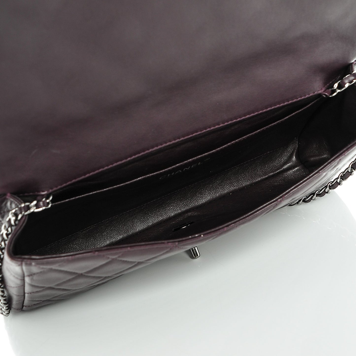 Lambskin Quilted Clutch With Chain Flap Purple