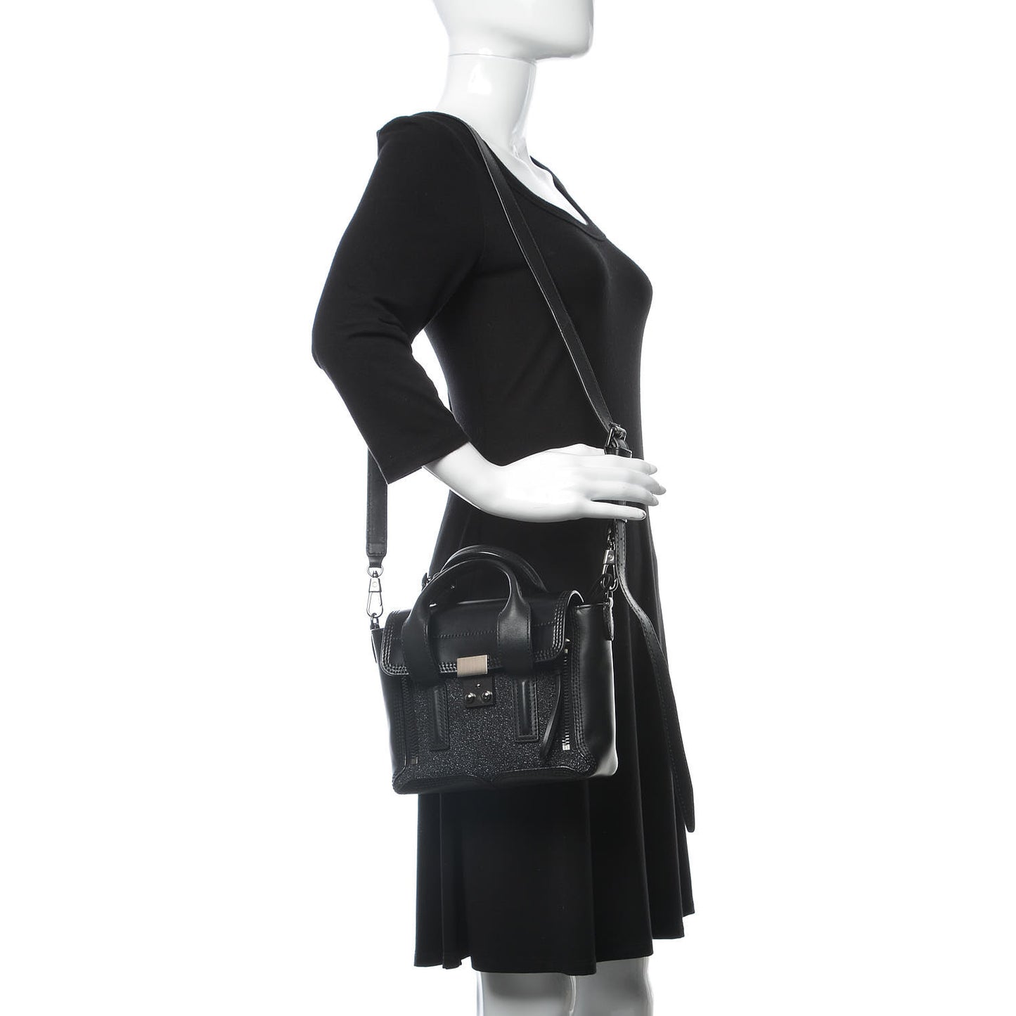 3.1 Smooth Calfskin Glitter Mini Pashli Satchel Black
