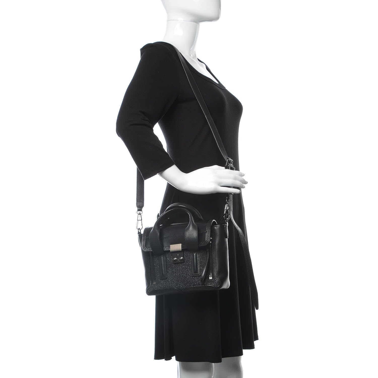 3.1 Phillip Lim 3.1 Smooth Calfskin Glitter Mini Pashli Satchel Black 2 of 7
