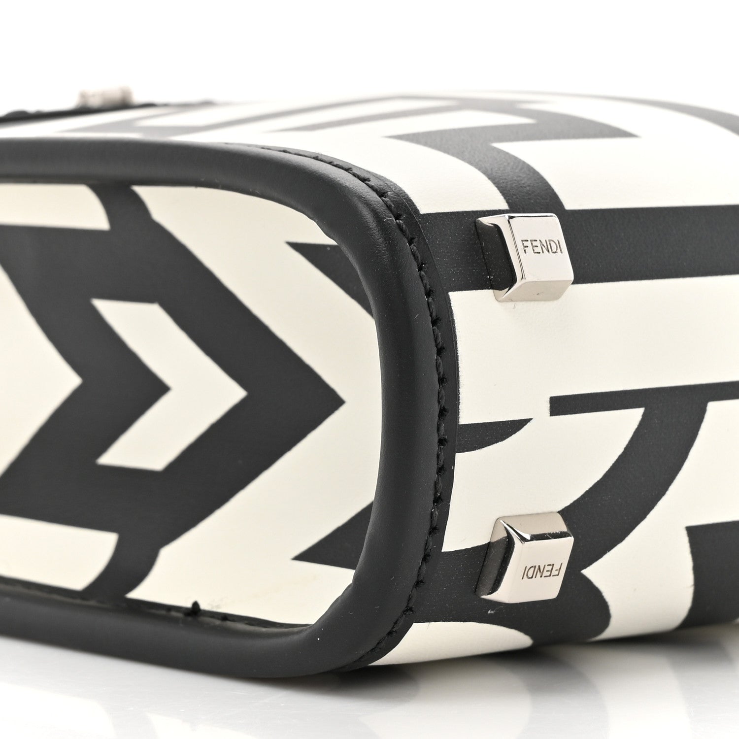 Fendi X MARC JACOBS Vitello King Plexiglass Logo Print Mini Fendi Sunshine Shopper Tote Black White 9 of 9