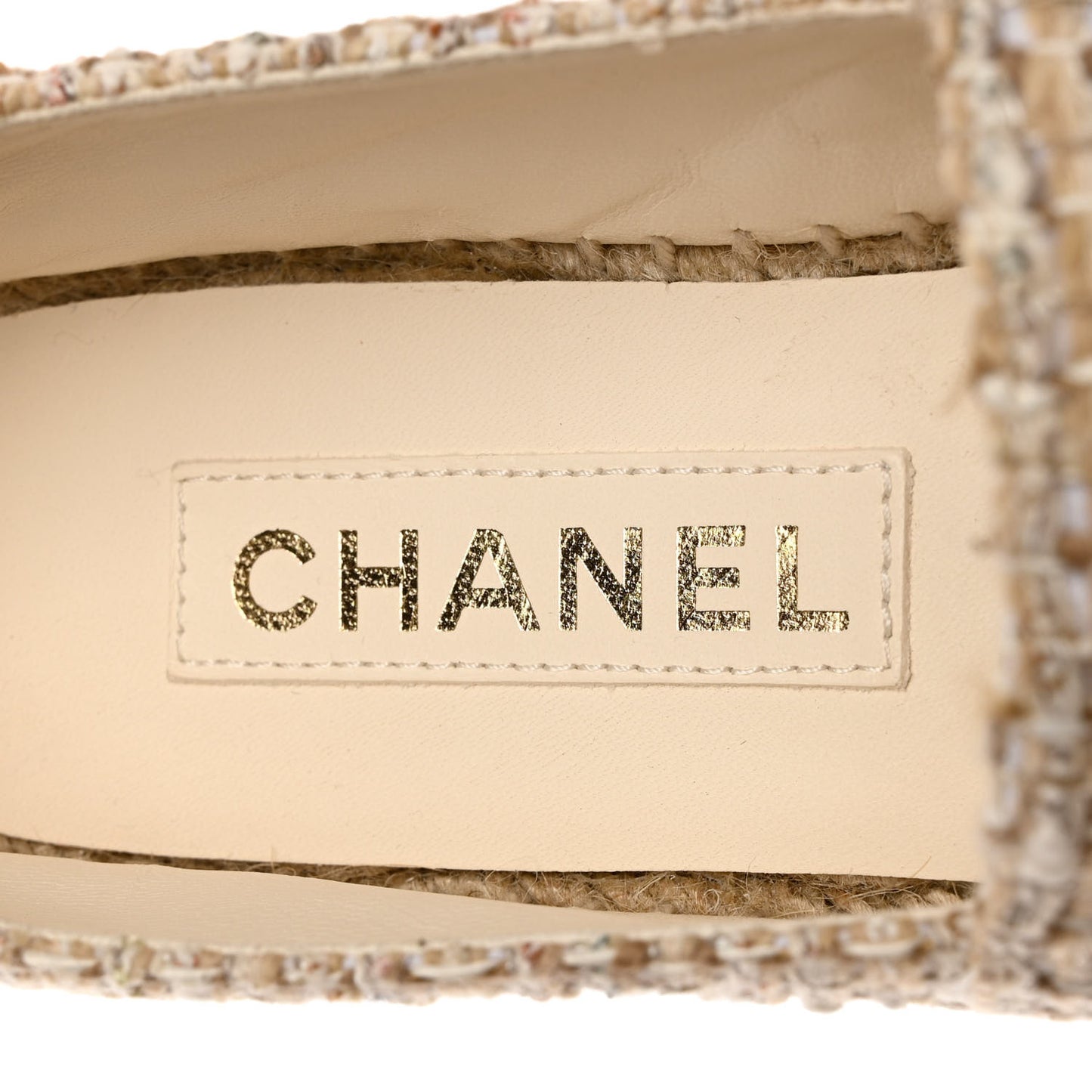Tweed Lambskin CC Espadrilles 38 Beige Ivory