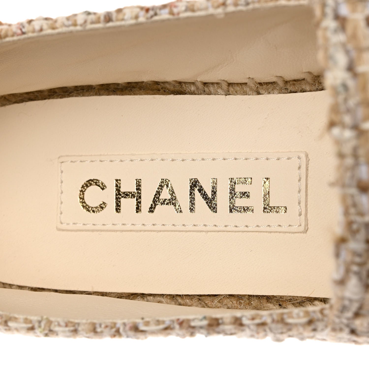 Chanel Tweed Lambskin CC Espadrilles 38 Beige Ivory 7 of 9