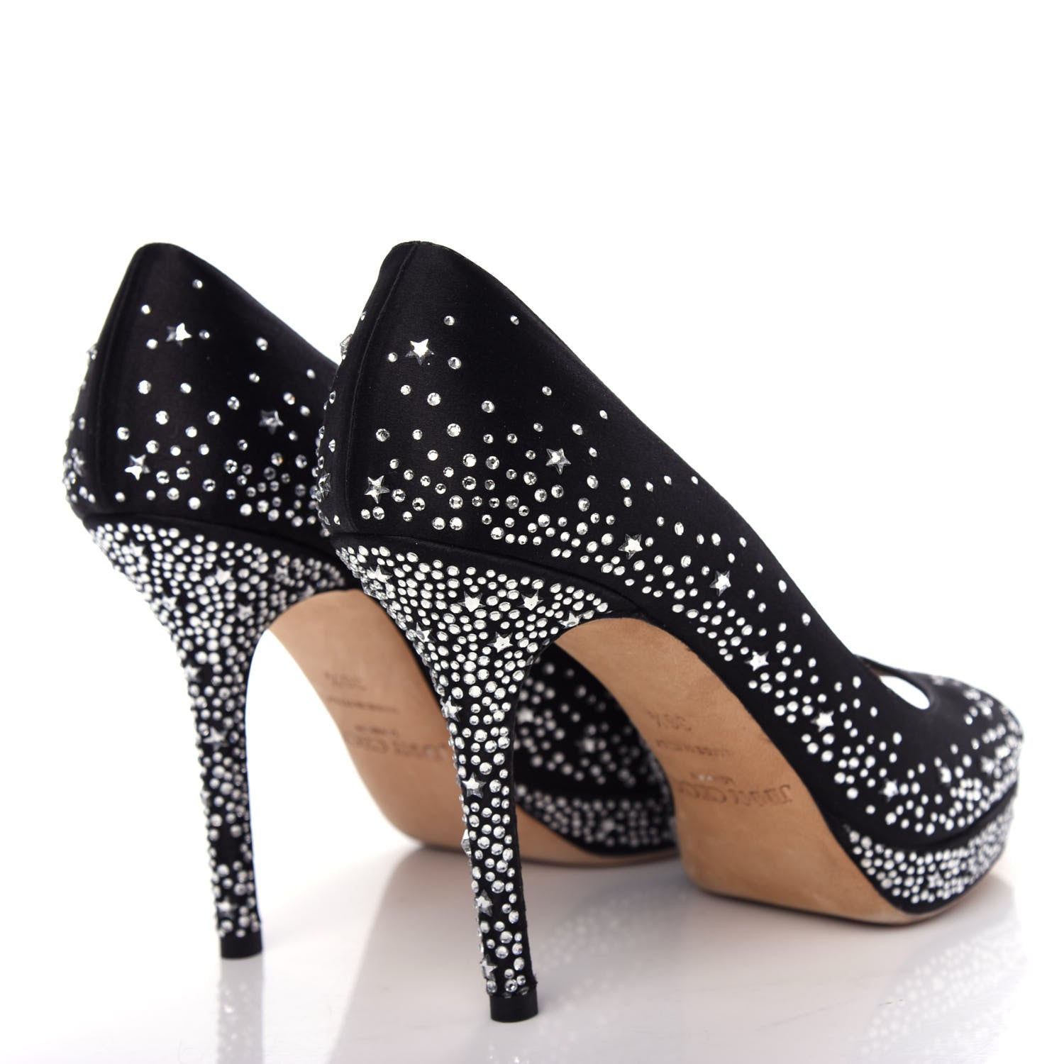 Jimmy Choo Satin Crystal Dali Peep Toe Pumps 36.5 Black 4 of 10