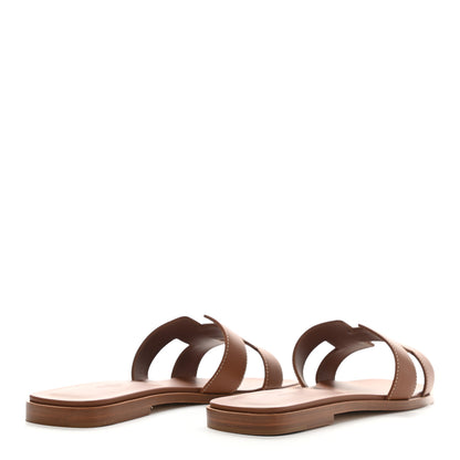 Hermes Box Calfskin Oran Sandals 38.5 Gold 4 of 9