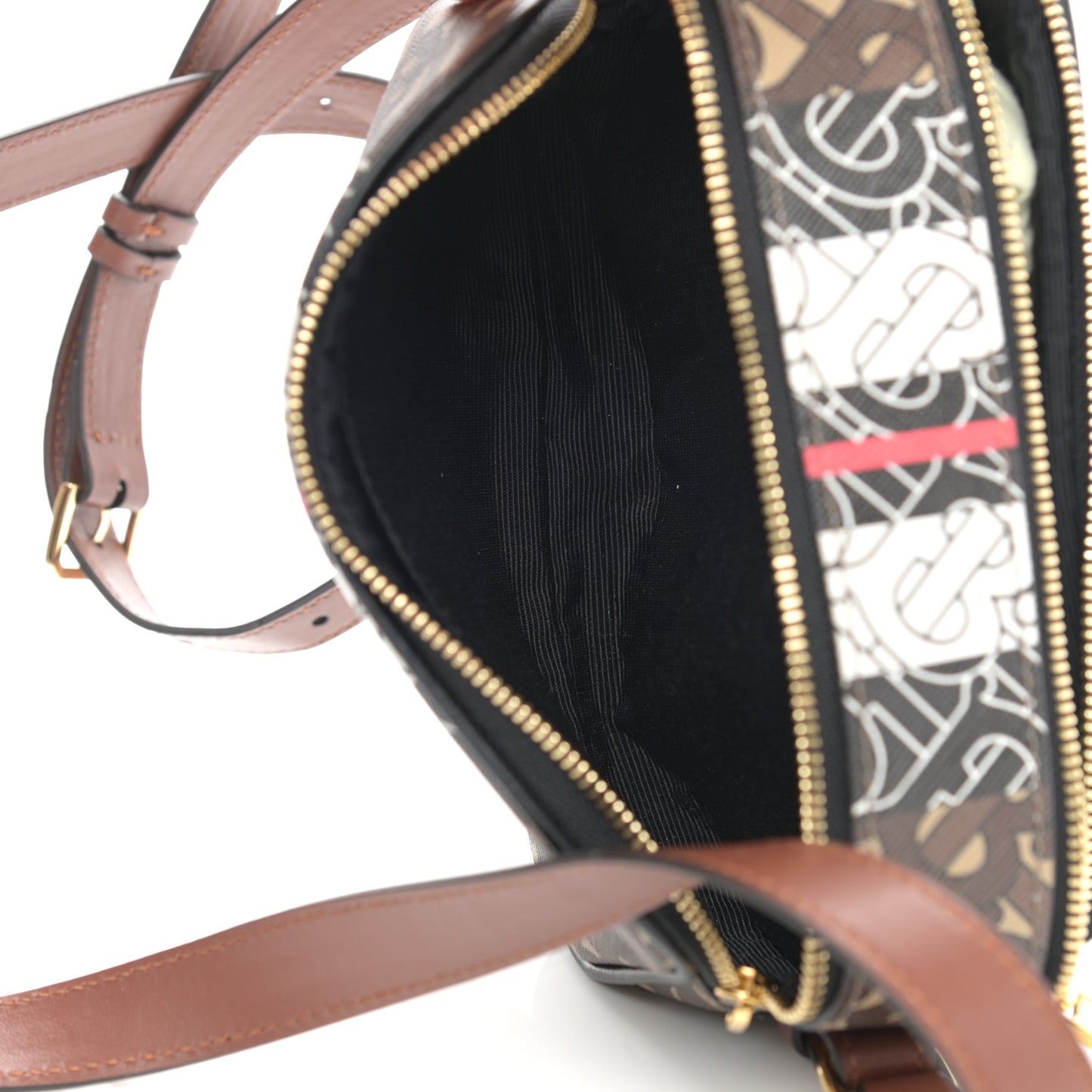 E-Canvas Monogram Stripe Camera Bag Bridle Brown