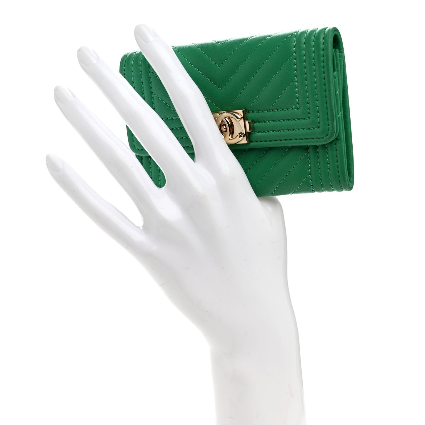Lambskin Chevron Quilted Boy Card Holder Wallet Green