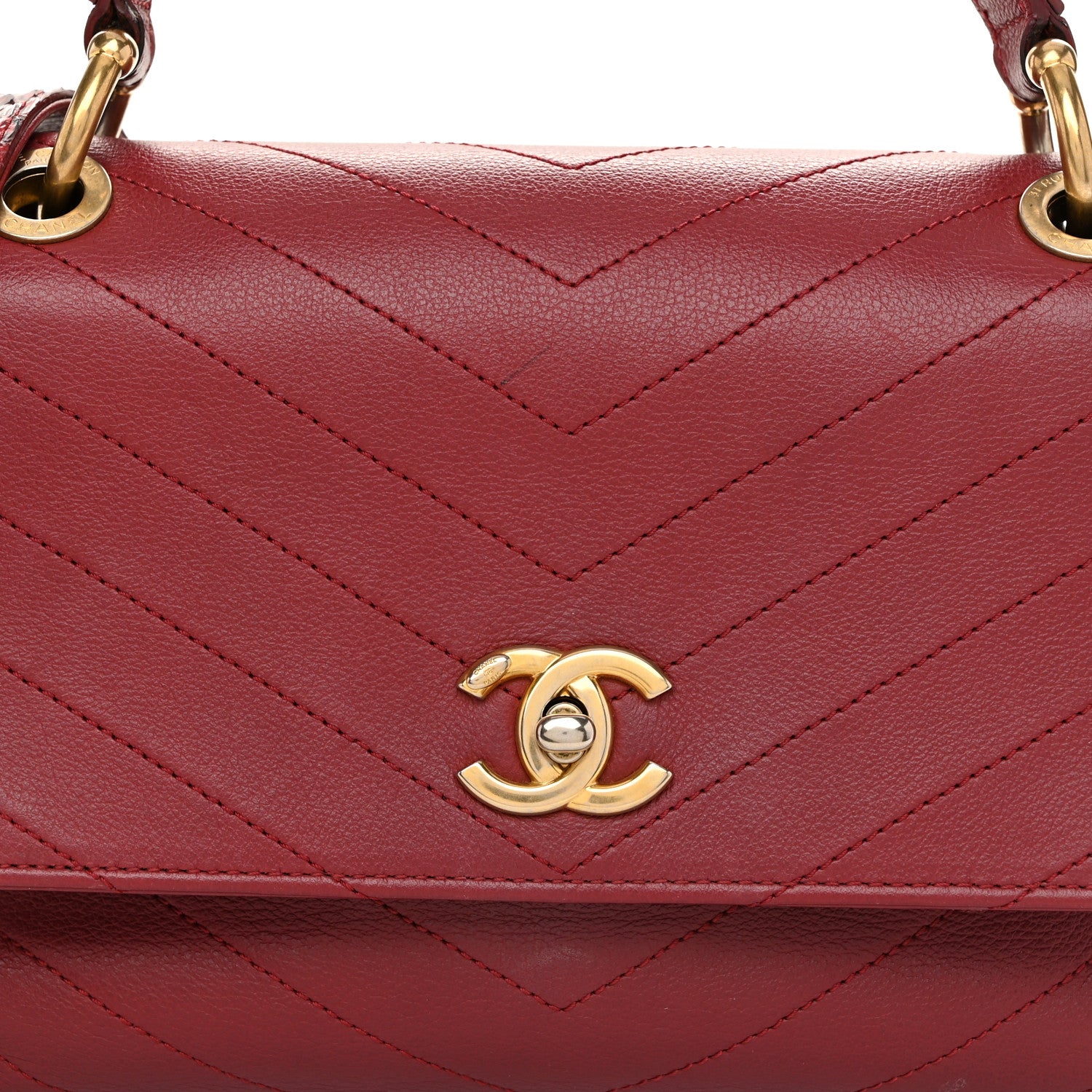 Chanel Calfskin Elaphe Stitched Small Chevron Chic Top Handle Flap Red 9 of 13
