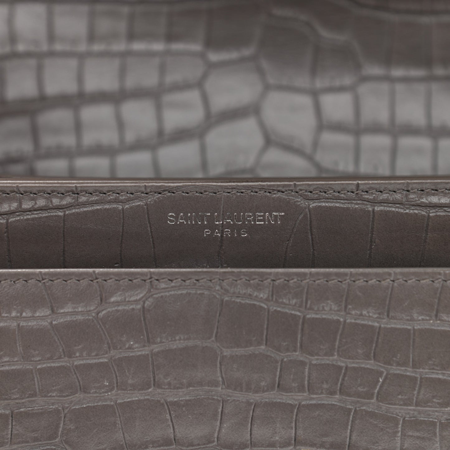 Calfskin Crocodile Embossed Medium Monogram Sunset Fog