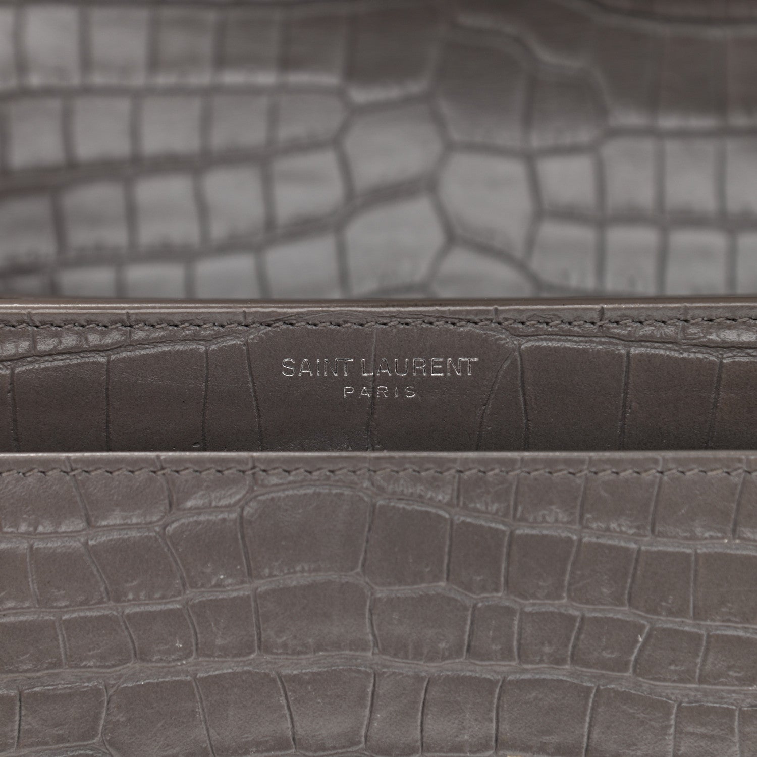Saint Laurent Calfskin Crocodile Embossed Medium Monogram Sunset Fog 7 of 11