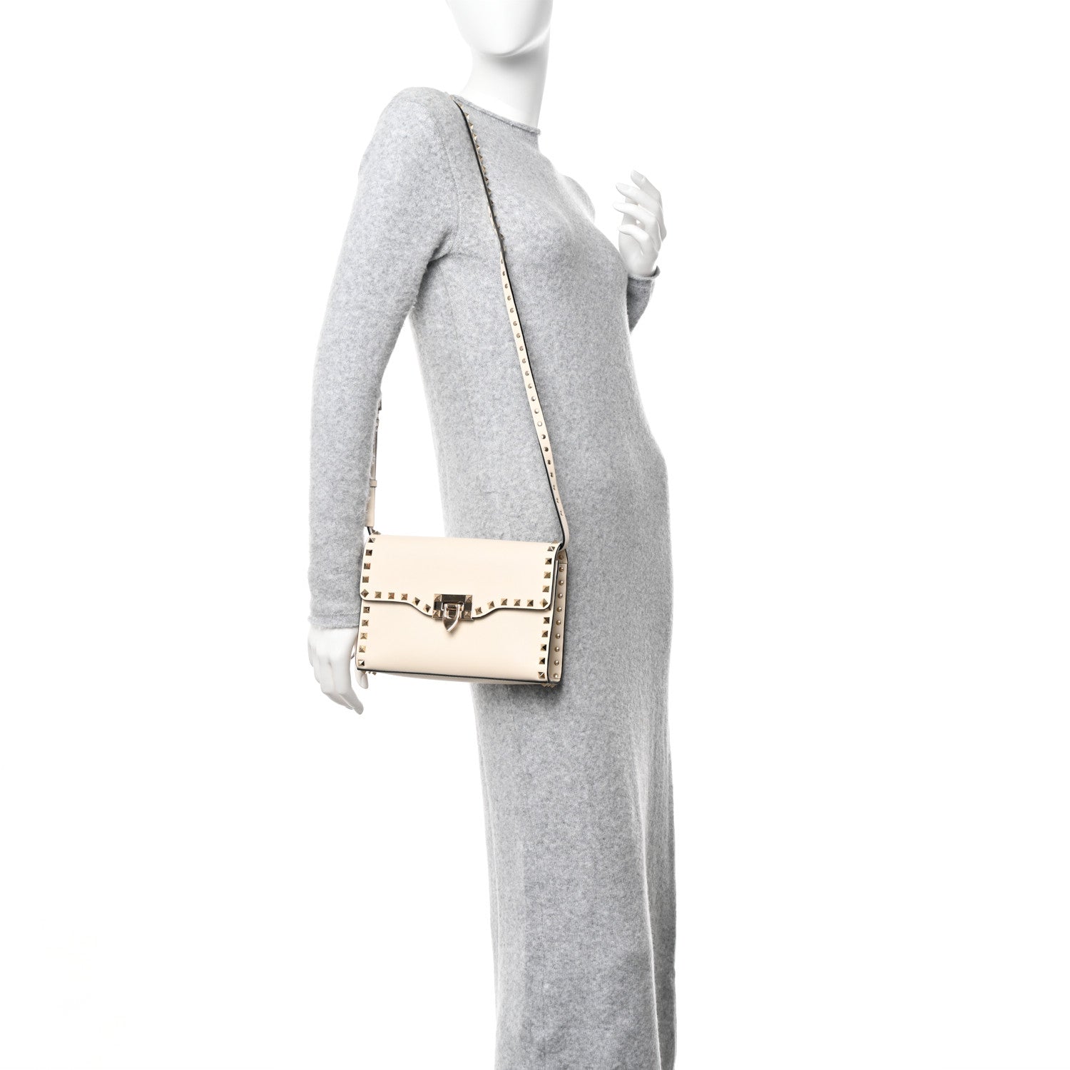 Valentino Garavani Vitello Medium Rockstud Flip Lock Crossbody Bag Light Ivory 2 of 9