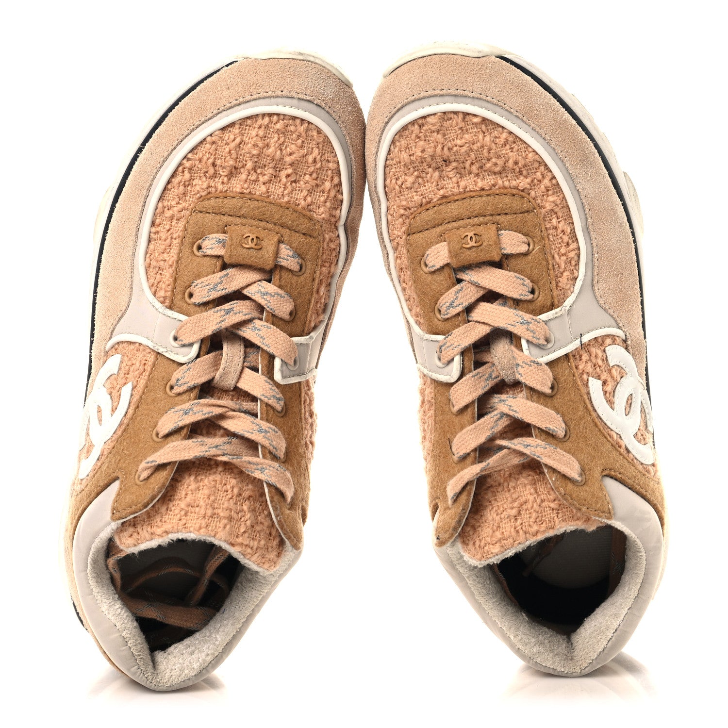 Chanel Suede Tweed Felt CC Sneakers 39 Beige 2 of 8