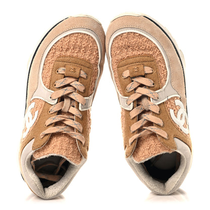 Chanel Suede Tweed Felt CC Sneakers 39 Beige 2 of 8