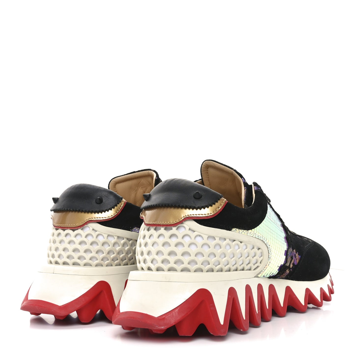Suede Mesh Calfskin Loubishark Sneakers 40 Black Multicolor