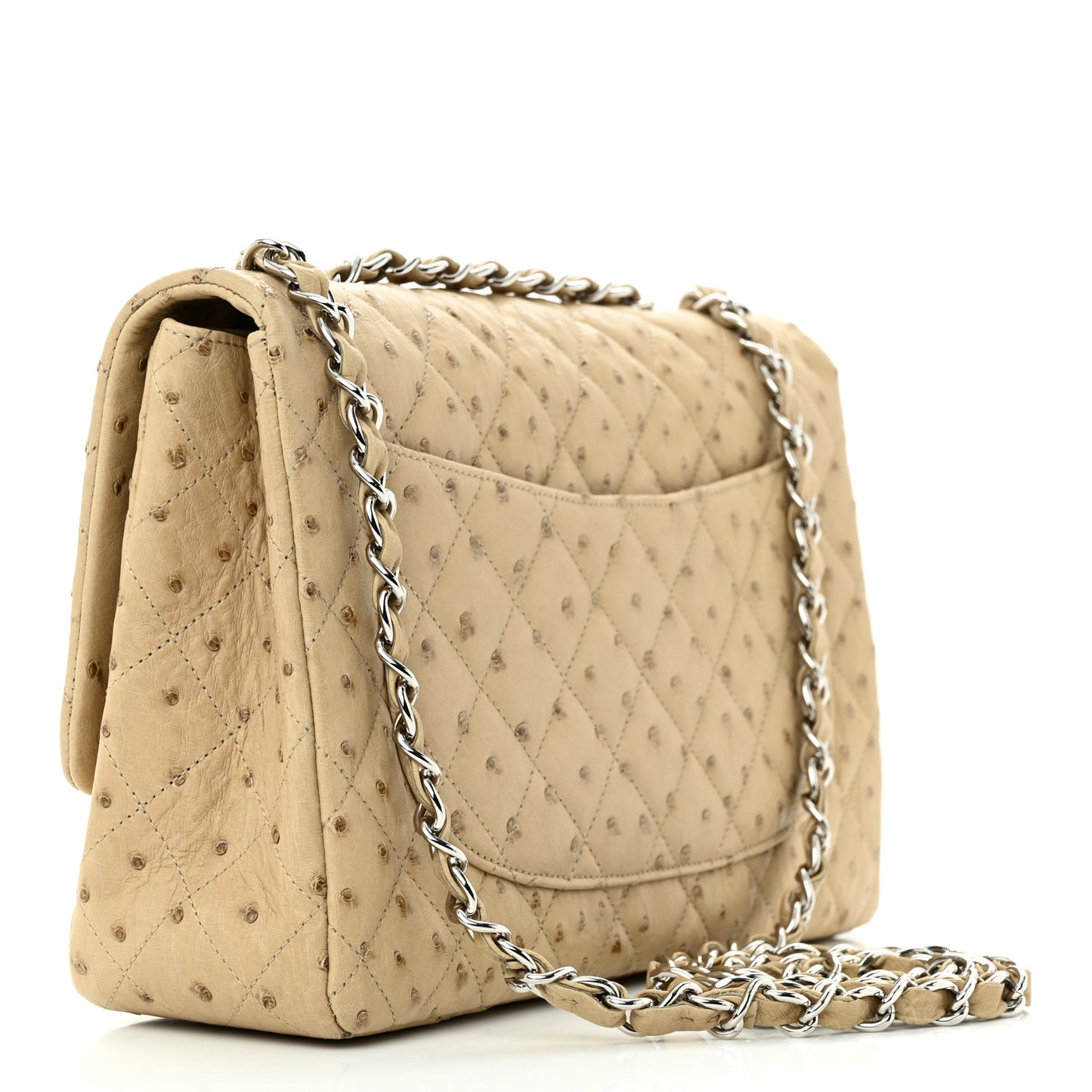 Ostrich Jumbo Single Flap Light Beige