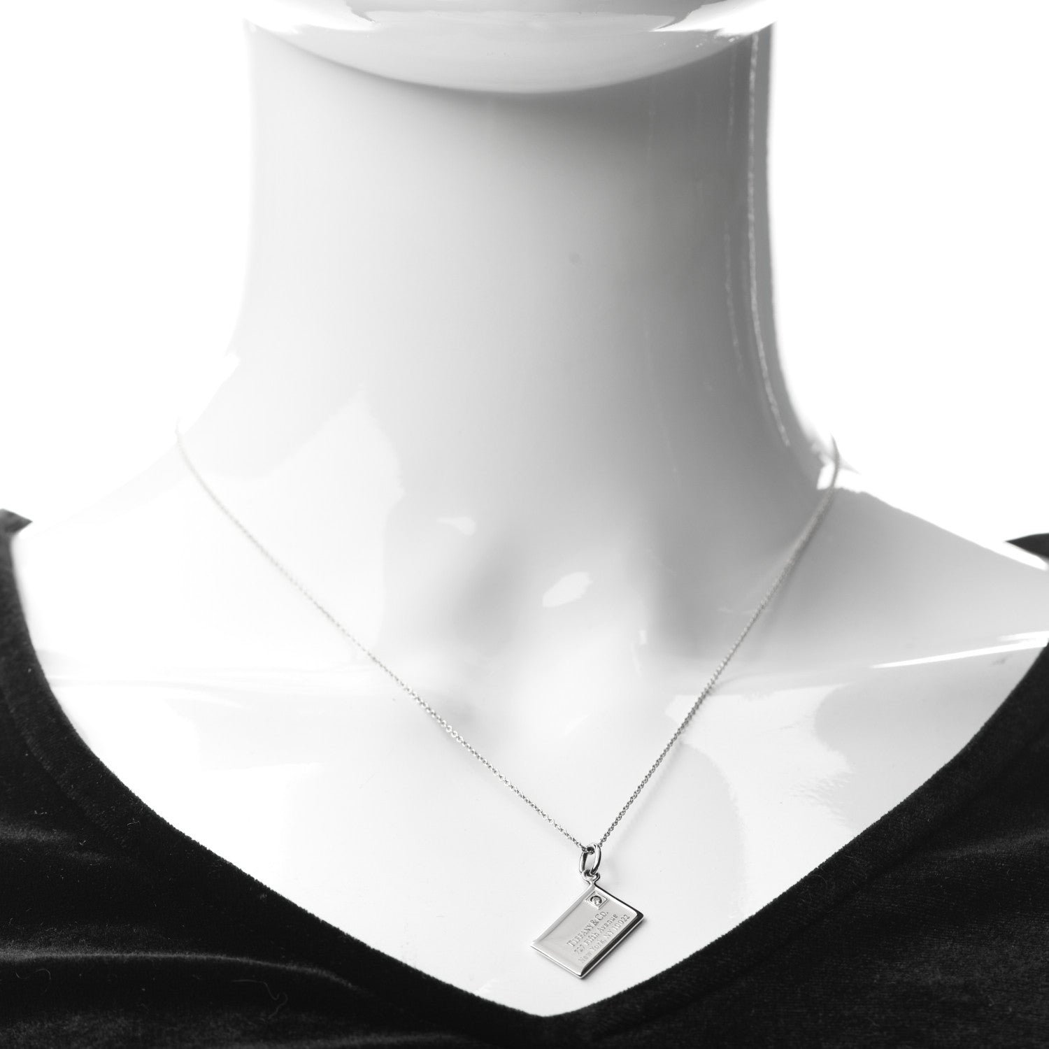 Tiffany Sterling Silver Diamond Envelope Pendant Necklace 2 of 7