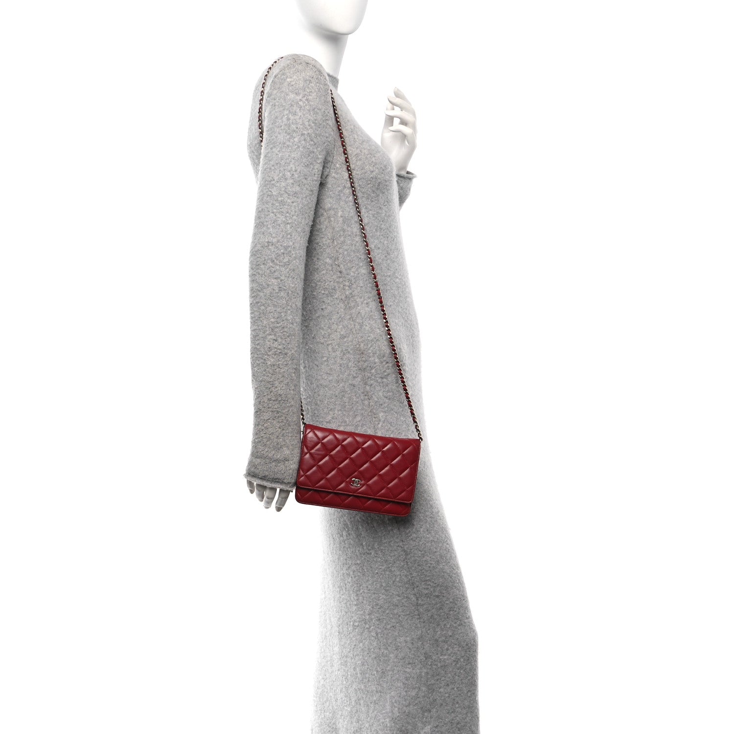 Chanel Lambskin Quilted Wallet On Chain WOC Red 2 of 11