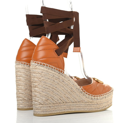 Gucci Nappa Matelasse GG Marmont Ankle Wrap Platform 35/120mm Espadrille Wedges 37.5 Cognac 3 of 4