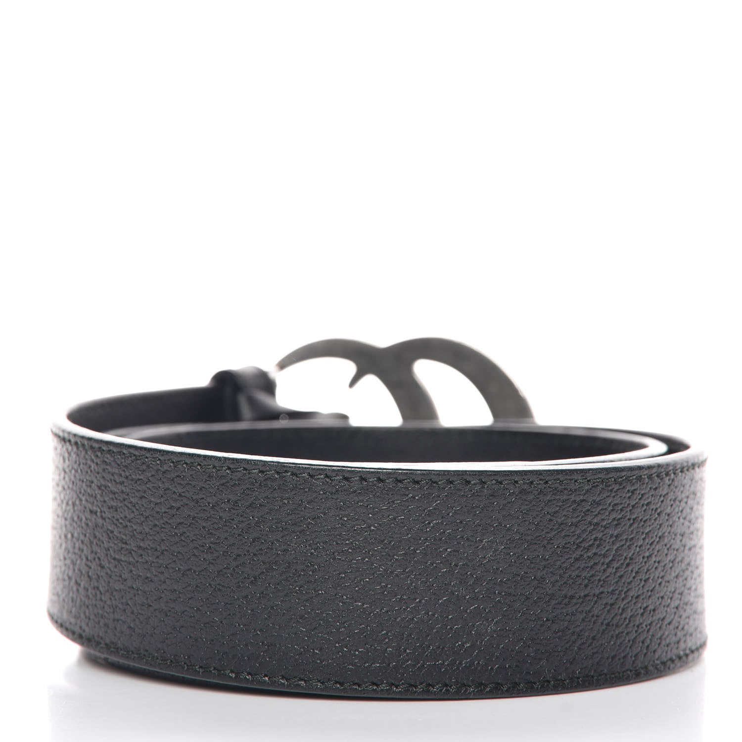 Gucci Textured Dollar Calfskin Nickel Double G 40mm Belt 80 32 Black 1 of 7