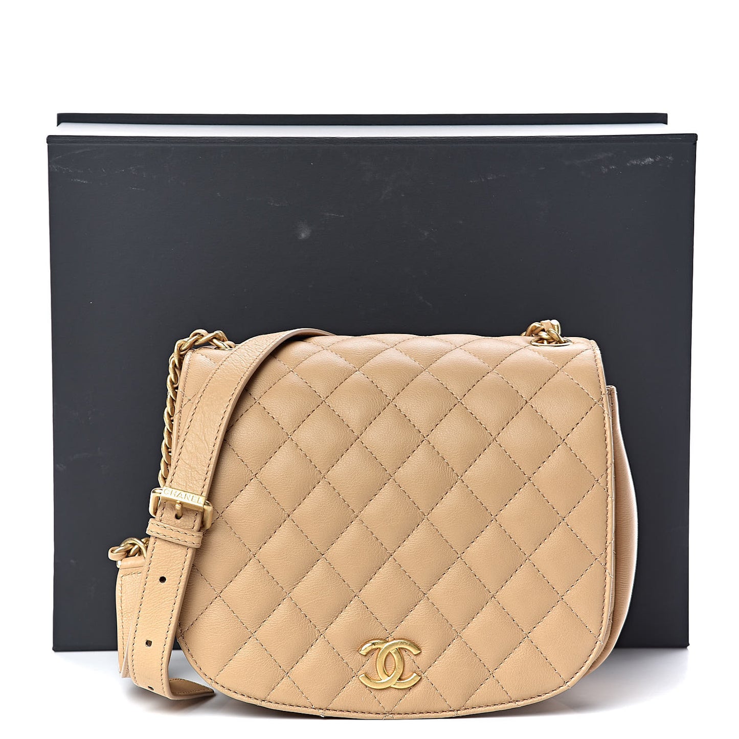 Calfskin Quilted Messenger Flap Beige