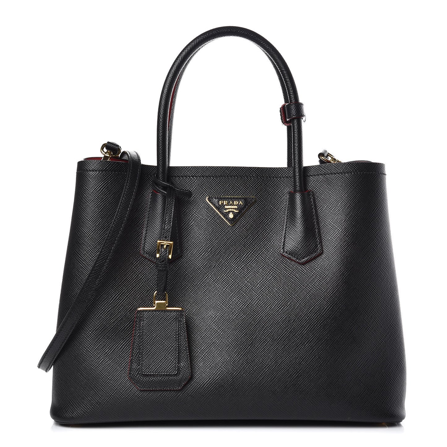 Saffiano Cuir Medium Double Bag Black Fuoco