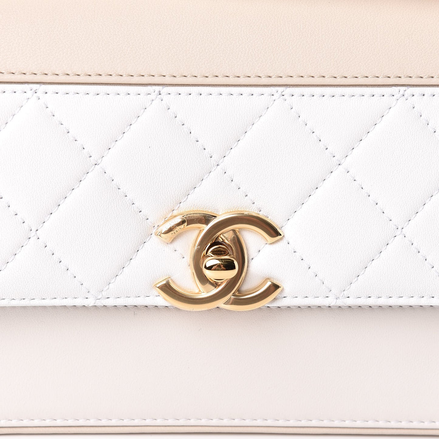 Lambskin Calfskin Quilted Shoulder Flap Bag Beige White