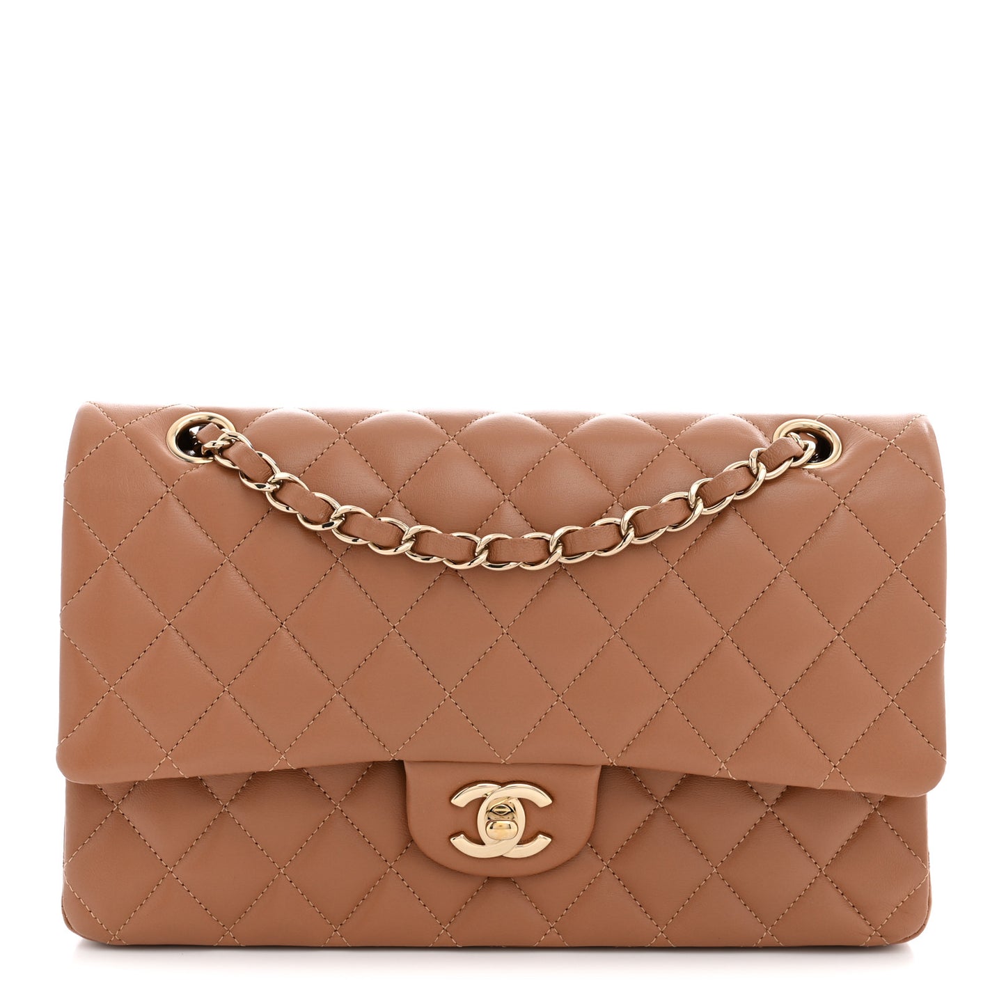 Lambskin Quilted Medium Double Flap Brown