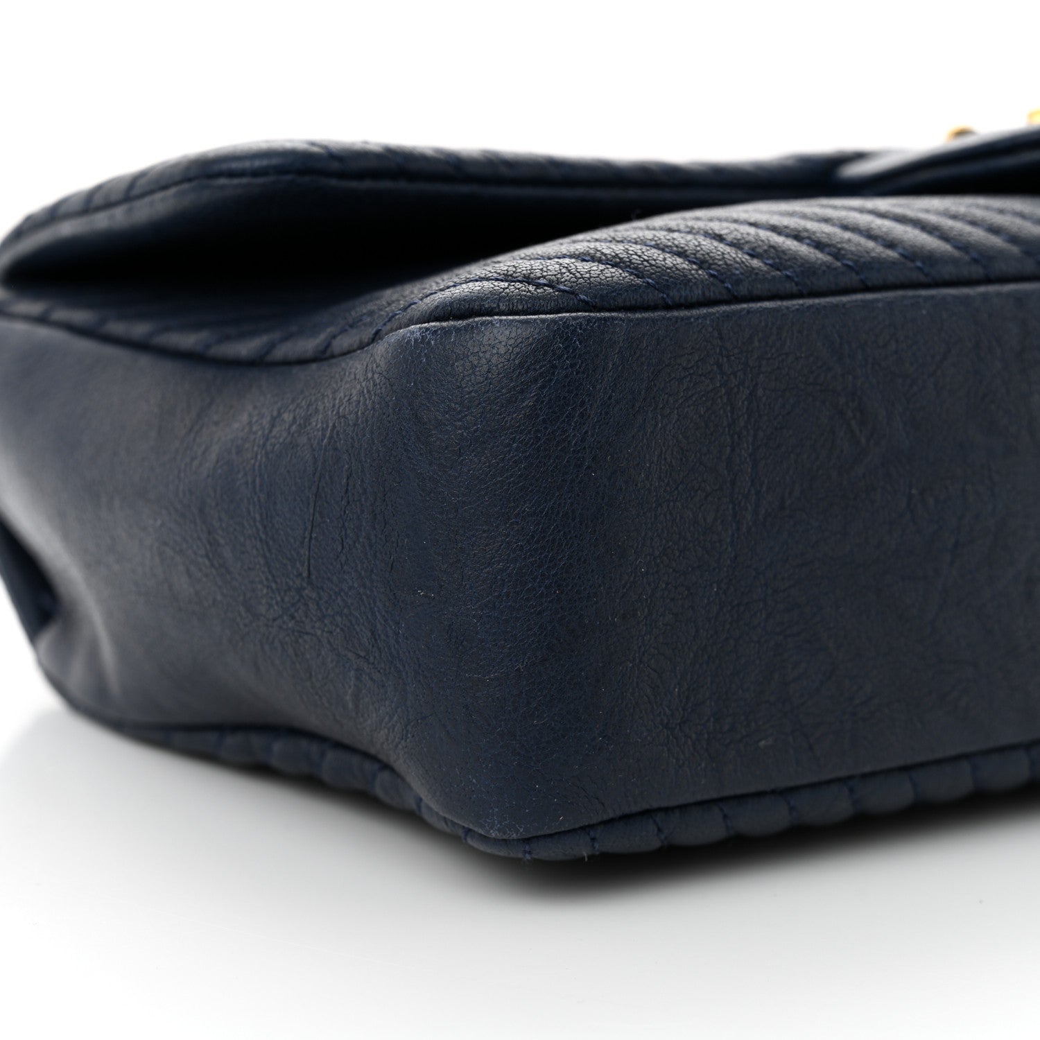 Chanel Calfskin Surpique Chevron Medium Flap Navy 9 of 12