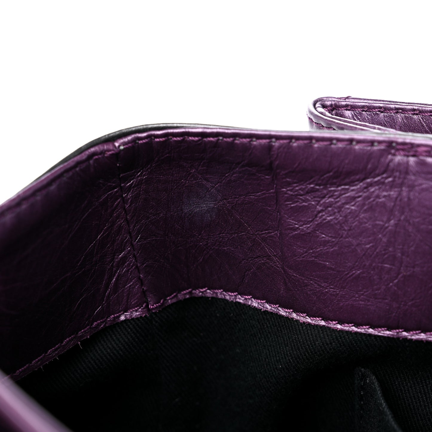 Metallic Calfskin Medium Lady Pearly Flap Dark Purple