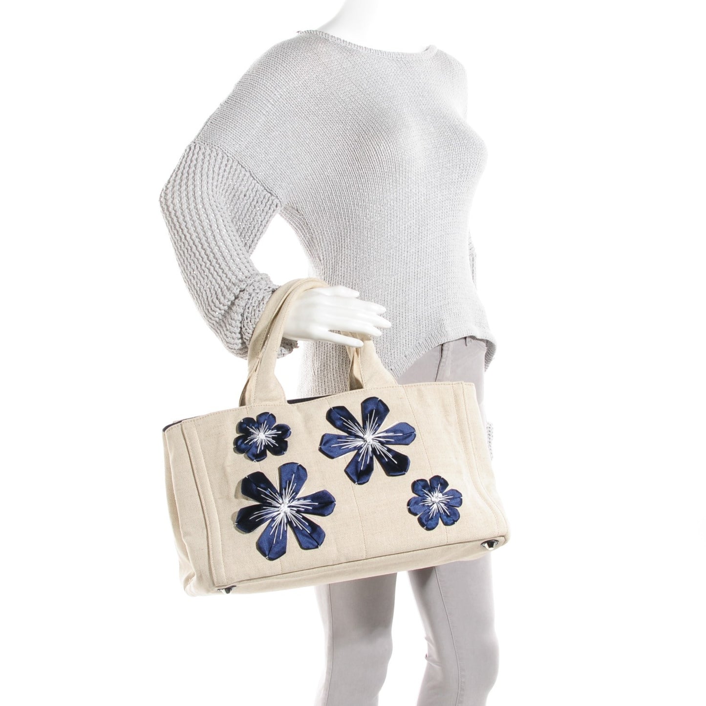 Canvas Canapa Flower Pattern Tote Beige