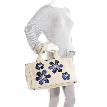 Prada Canvas Canapa Flower Pattern Tote Beige 3 of 10