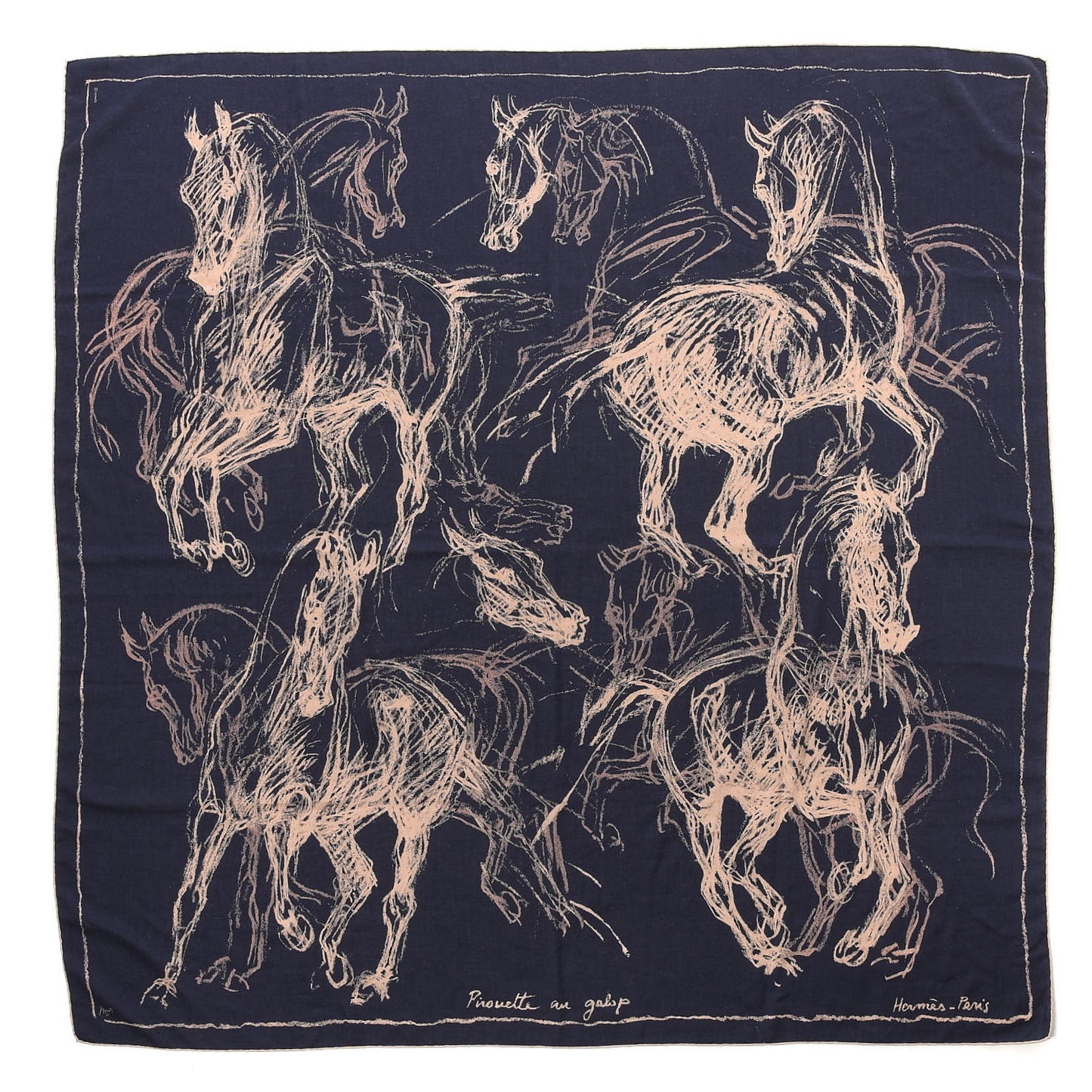 Cashmere Silk Pirouette au Galop Shawl 140 Marine Naturel Beige