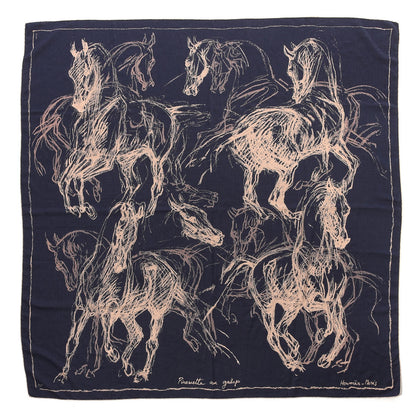 Hermes Cashmere Silk Pirouette au Galop Shawl 140 Marine Naturel Beige 1 of 8