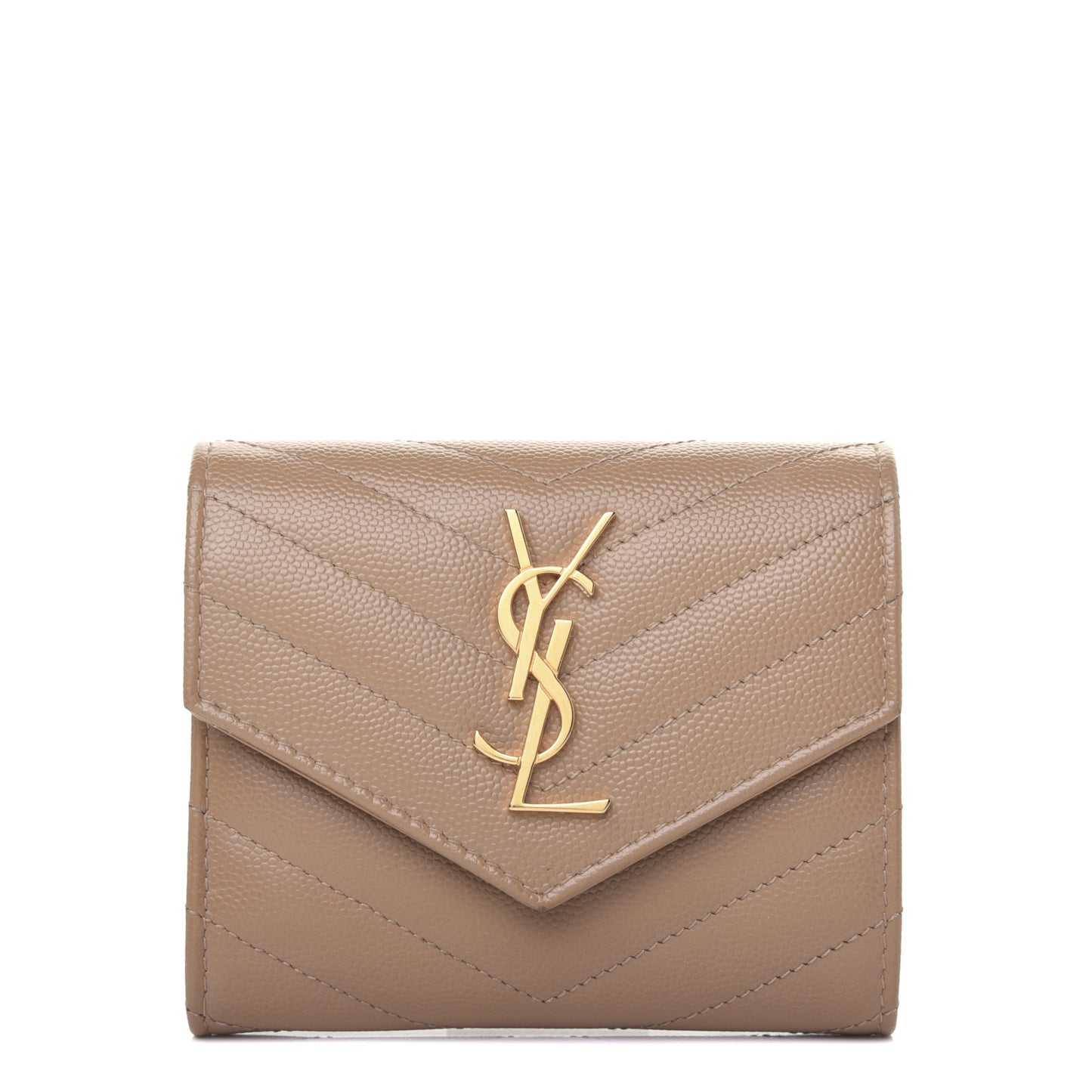 Grain De Poudre Matelasse Chevron Monogram Compact Tri Fold Wallet Light Taupe
