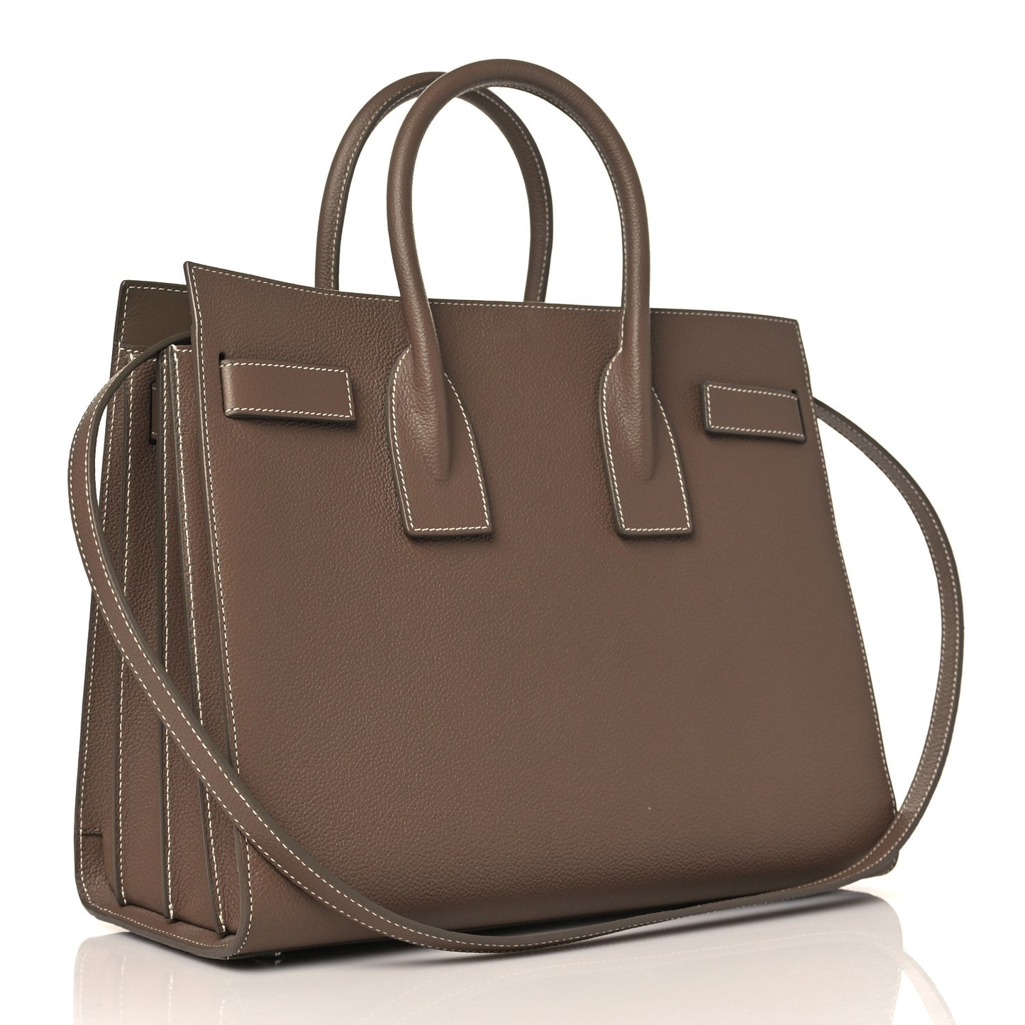 Grained Calfskin Topstitch Small Classic Sac De Jour Taupe