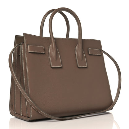 Saint Laurent Grained Calfskin Topstitch Small Classic Sac De Jour Taupe 3 of 8
