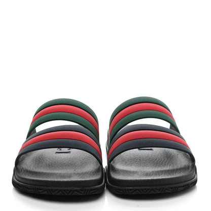 Gucci Rubber Web Stripe Slide Sandals 37 Green Navy Red 2 of 8