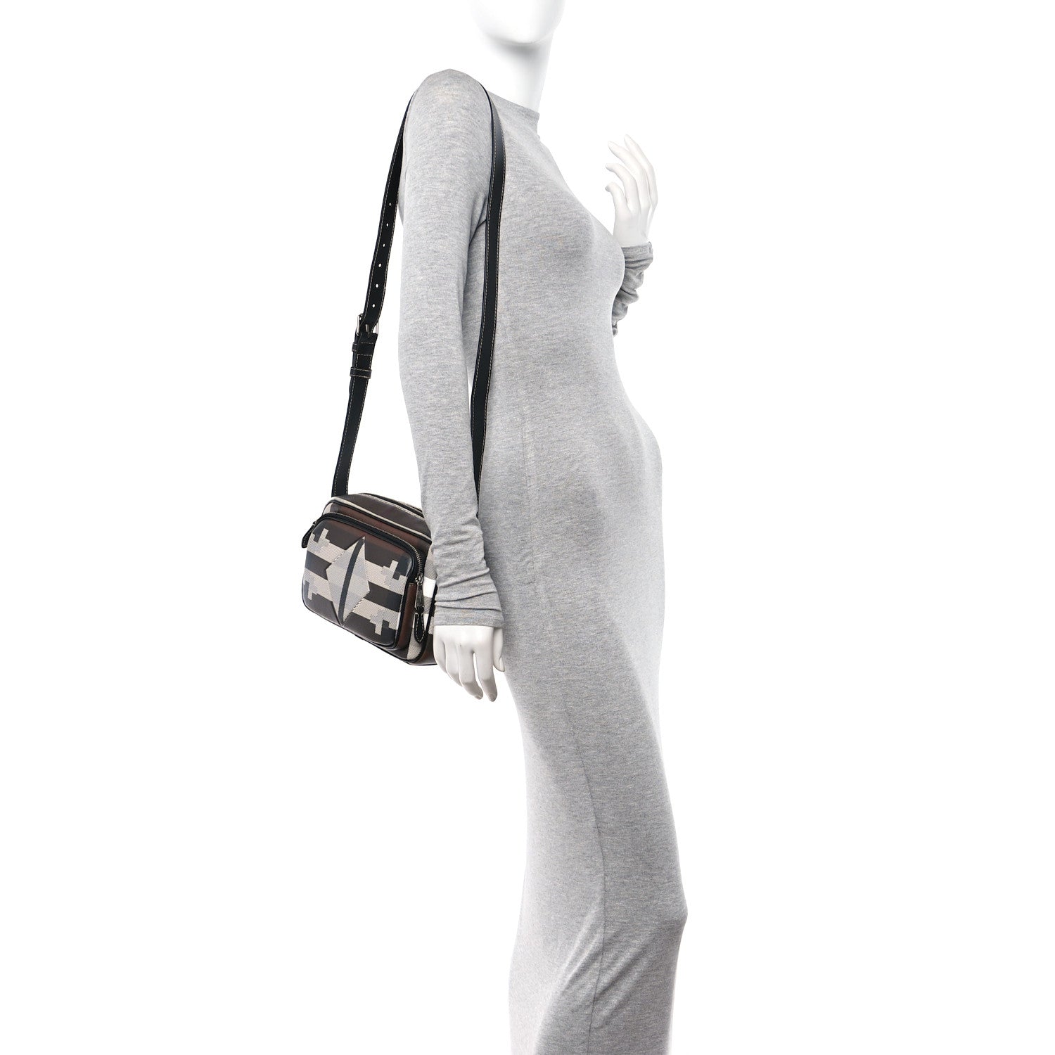 Burberry E-Canvas Calfskin Geometric Check Paddy Messenger Dark Birch Brown White 2 of 11