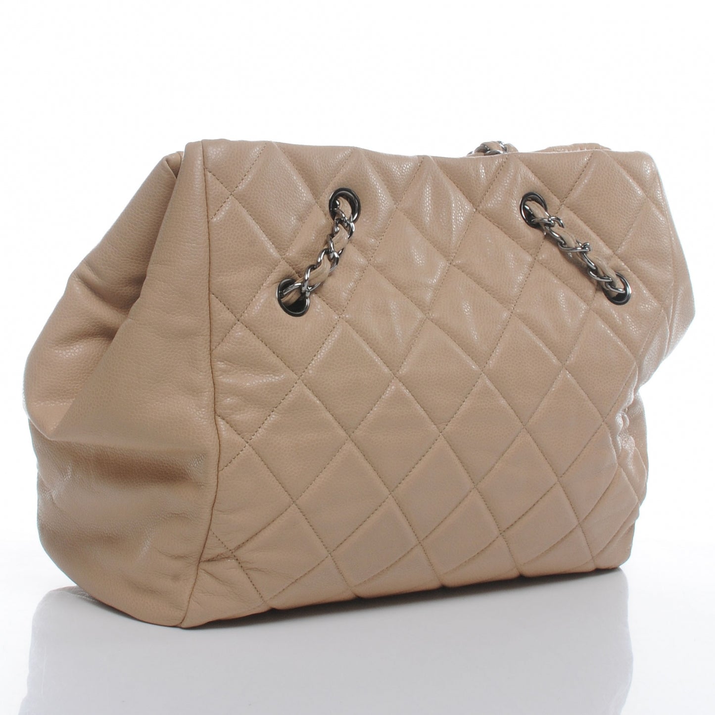 Caviar Quilted Large Cells Tote Beige