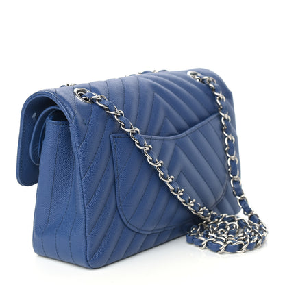 Chanel Caviar Chevron Quilted Small Double Flap Blue 3 of 10