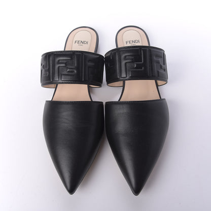 Fendi Vitello FF Embossed Buckle Flat Mules 38 Black 5 of 11
