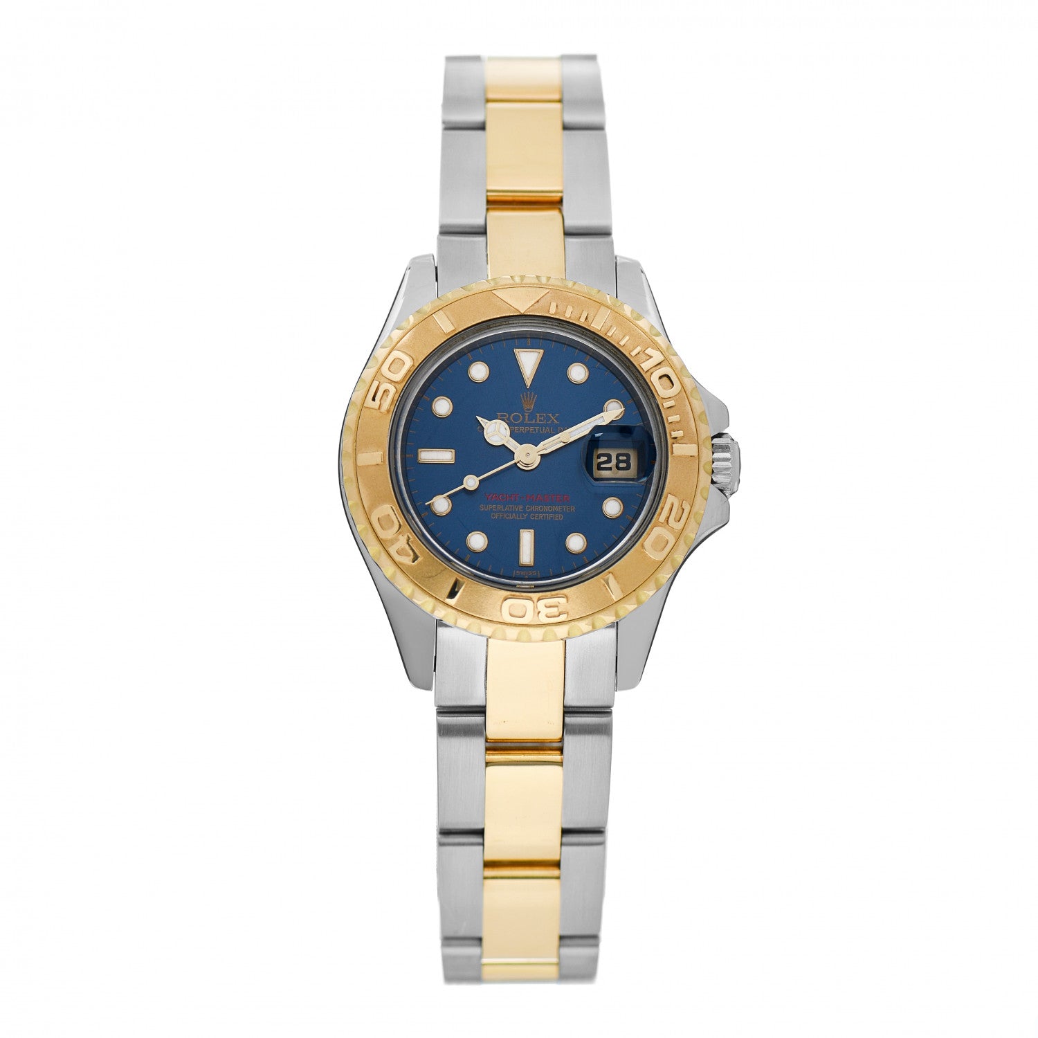 Rolex Stainless Steel 18K Yellow Gold 29mm Oyster Perpetual Date Yacht-Master Watch Blue 69623 1 of 4