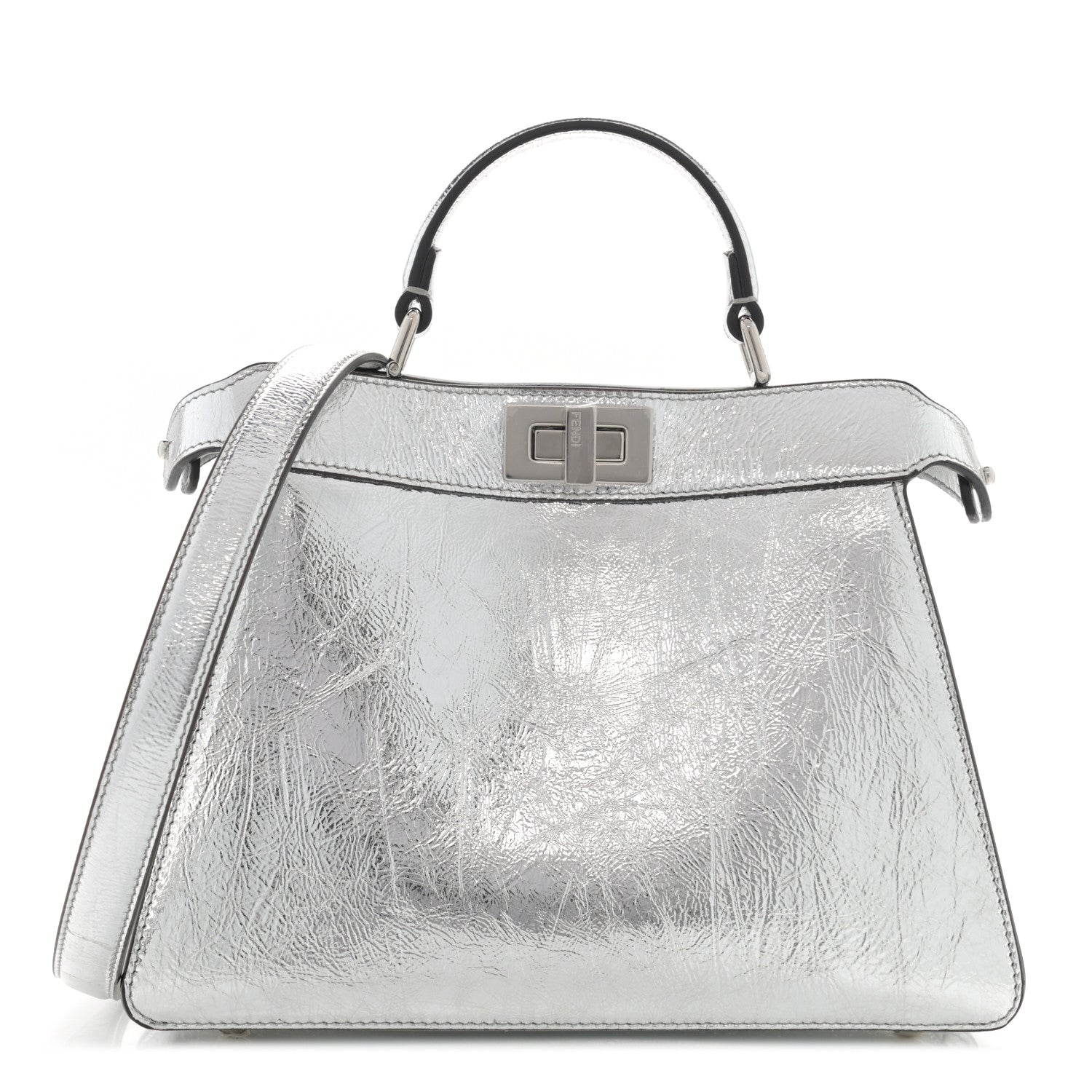 Fendi Rock Millenium Laminata Small Peekaboo I SEE U Satchel Argento 1 of 13