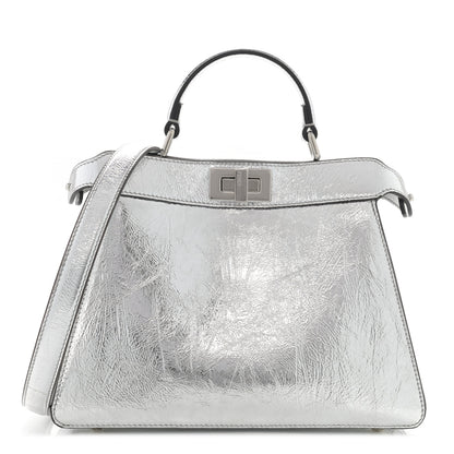 Fendi Rock Millenium Laminata Small Peekaboo I SEE U Satchel Argento 1 of 13
