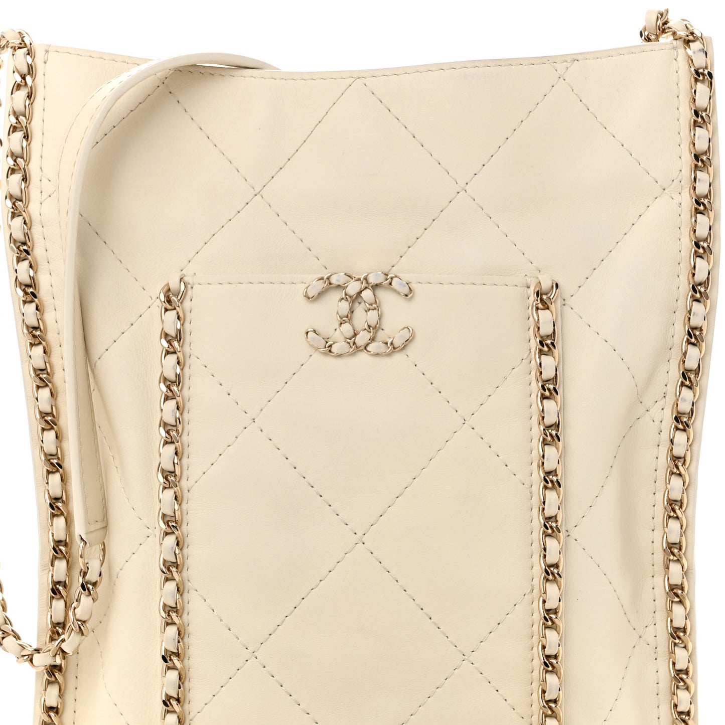 Calfskin Quilted Fringe Small Shopping Bag White