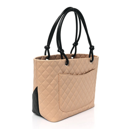 Chanel Calfskin Quilted Large Cambon Tote Beige Black 3 of 13