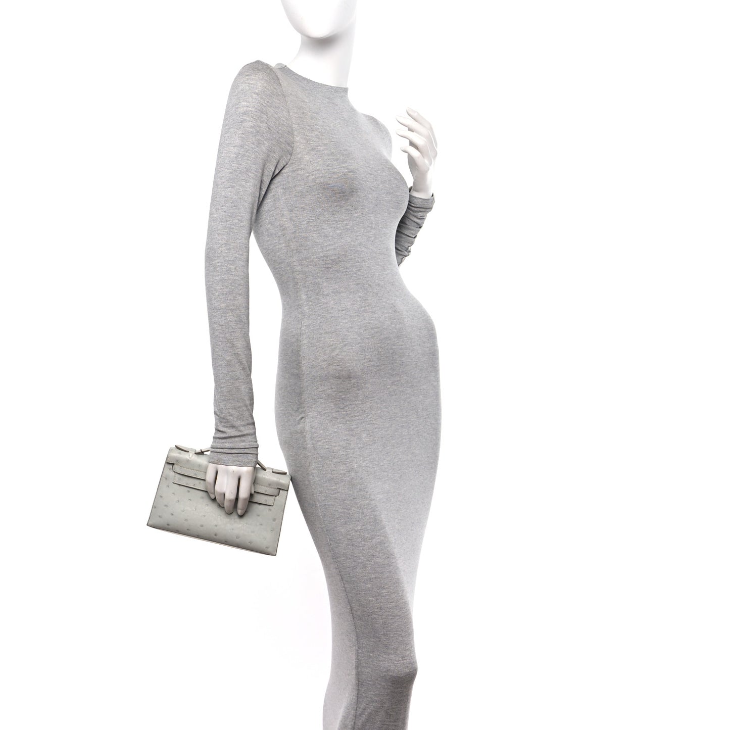 Ostrich Kelly Pochette Clutch Gris Perle